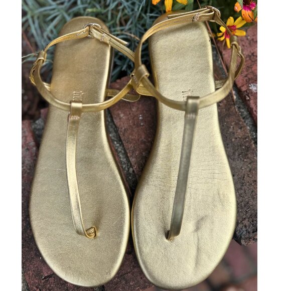 TKEES Gold Metallic Leather Sandals (9) - Picture 1 of 4